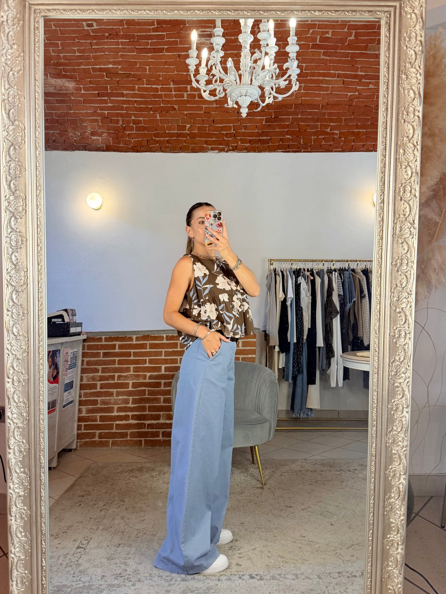 Pantalone wide leg in cotone