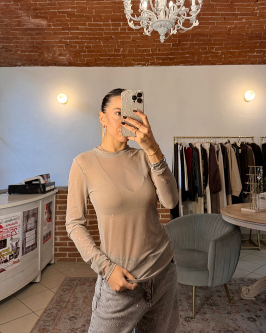 Maglietta in tulle con strass