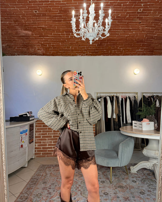 Shorts satin e pizzo