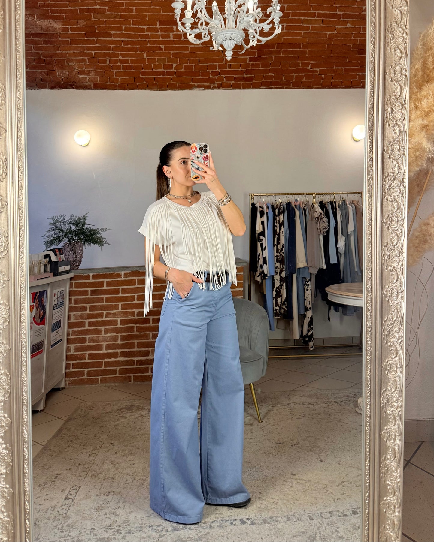 Pantalone wide leg in cotone