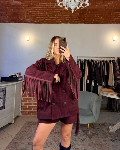 Blazer doppiopetto in panno con frange