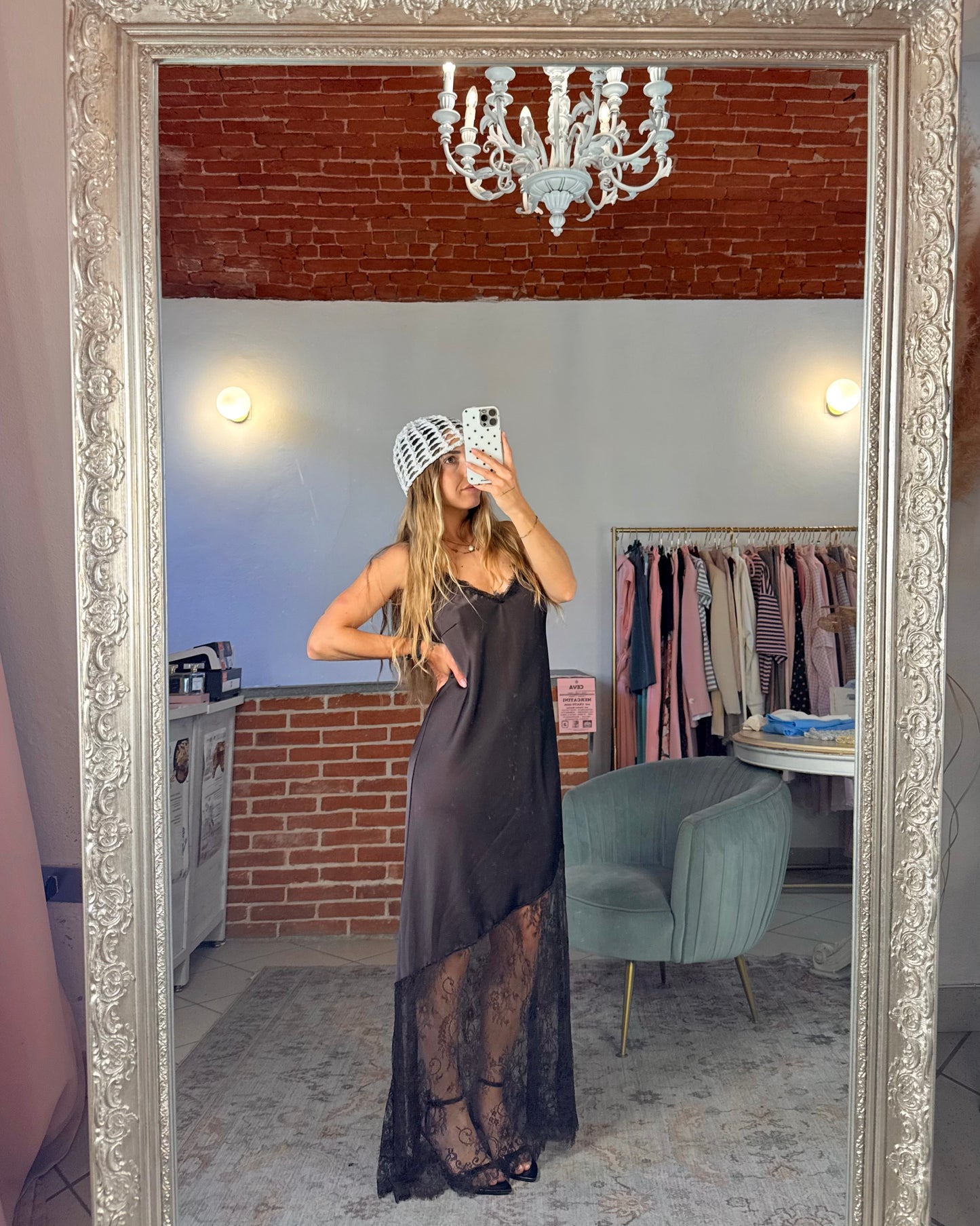 Long satin and lace dress