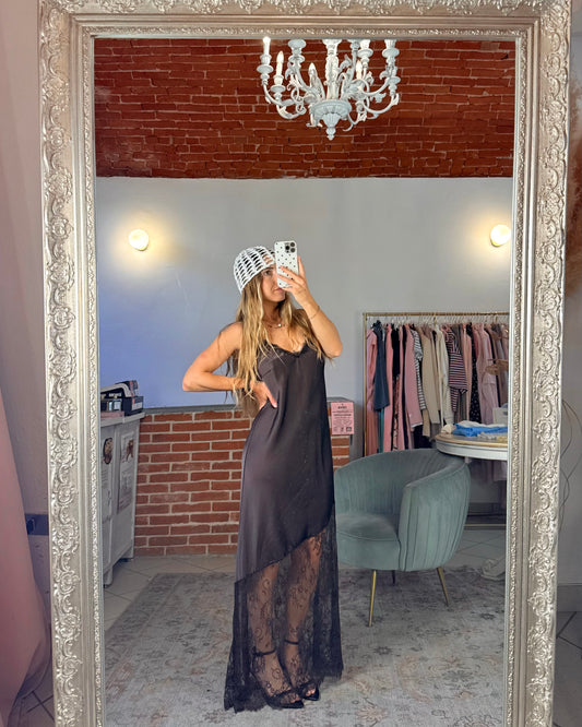 Abito lungo satin e pizzo