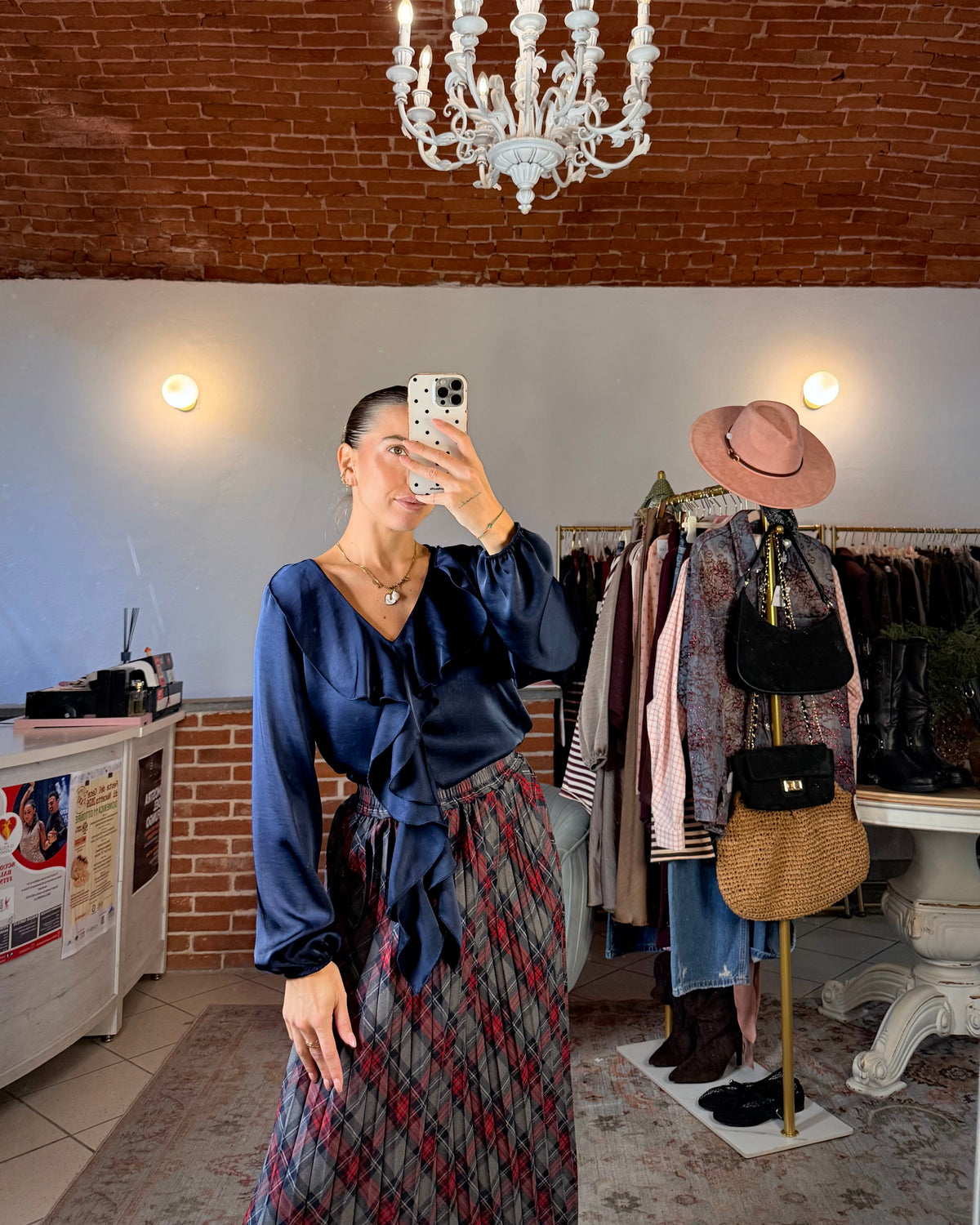 Camicia in raso con rouches