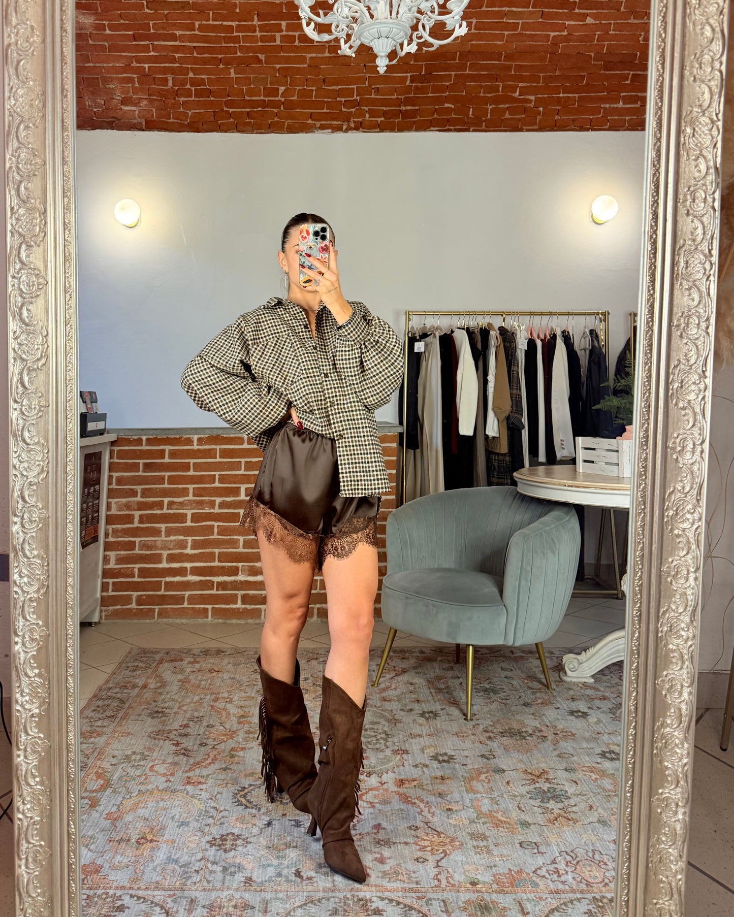 Shorts satin e pizzo