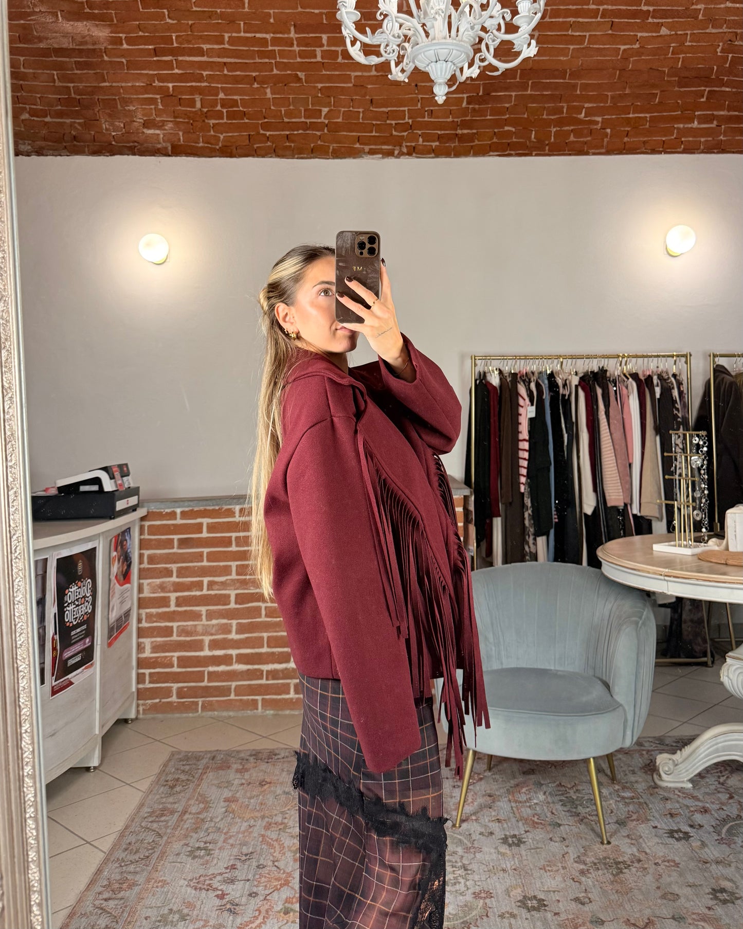 Short coat with fringes