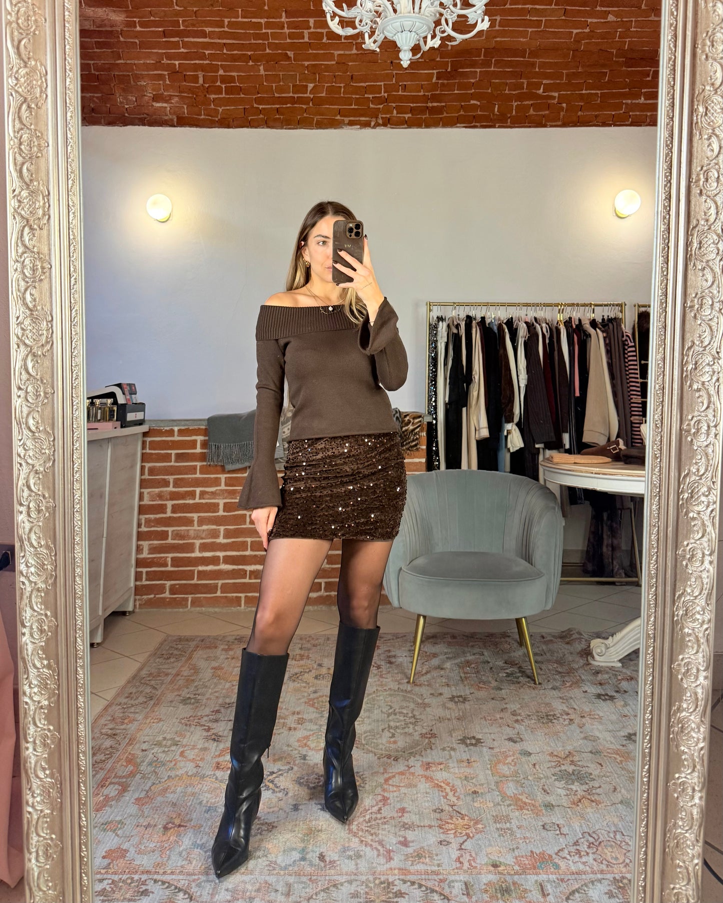 Minigonna in velluto e paillettes