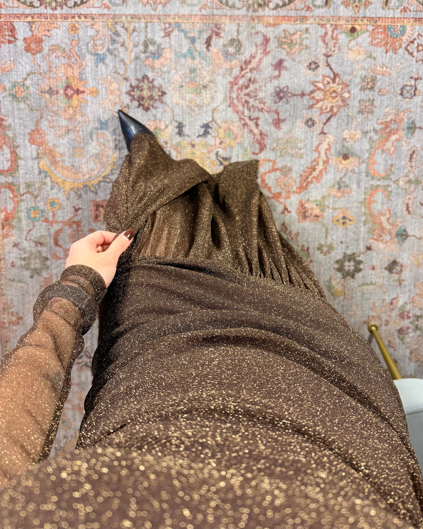 Robe longue en tulle et lurex