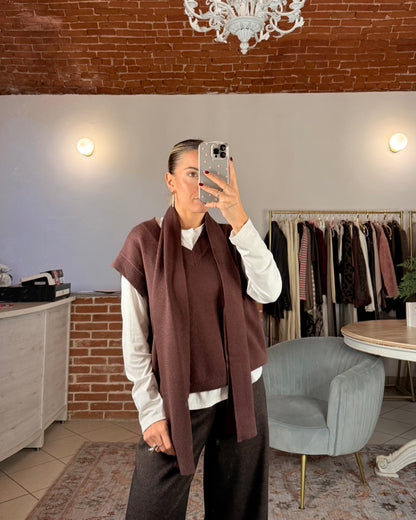 Knitted vest with scarf