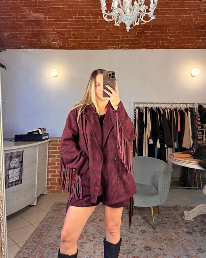 Blazer doppiopetto in panno con frange