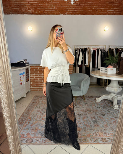 Gonna lunga satin e pizzo