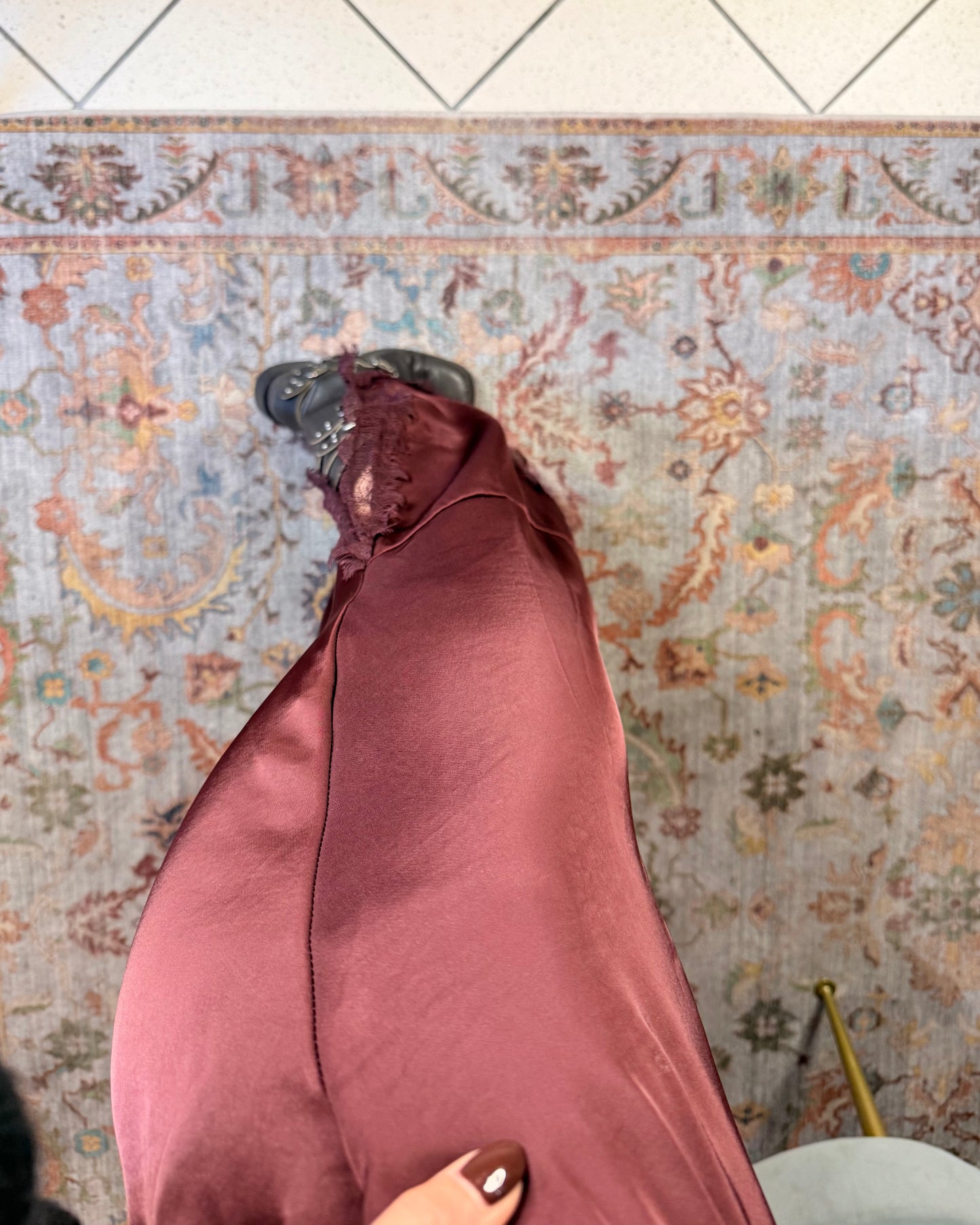 Asymmetrical satin and lace skirt