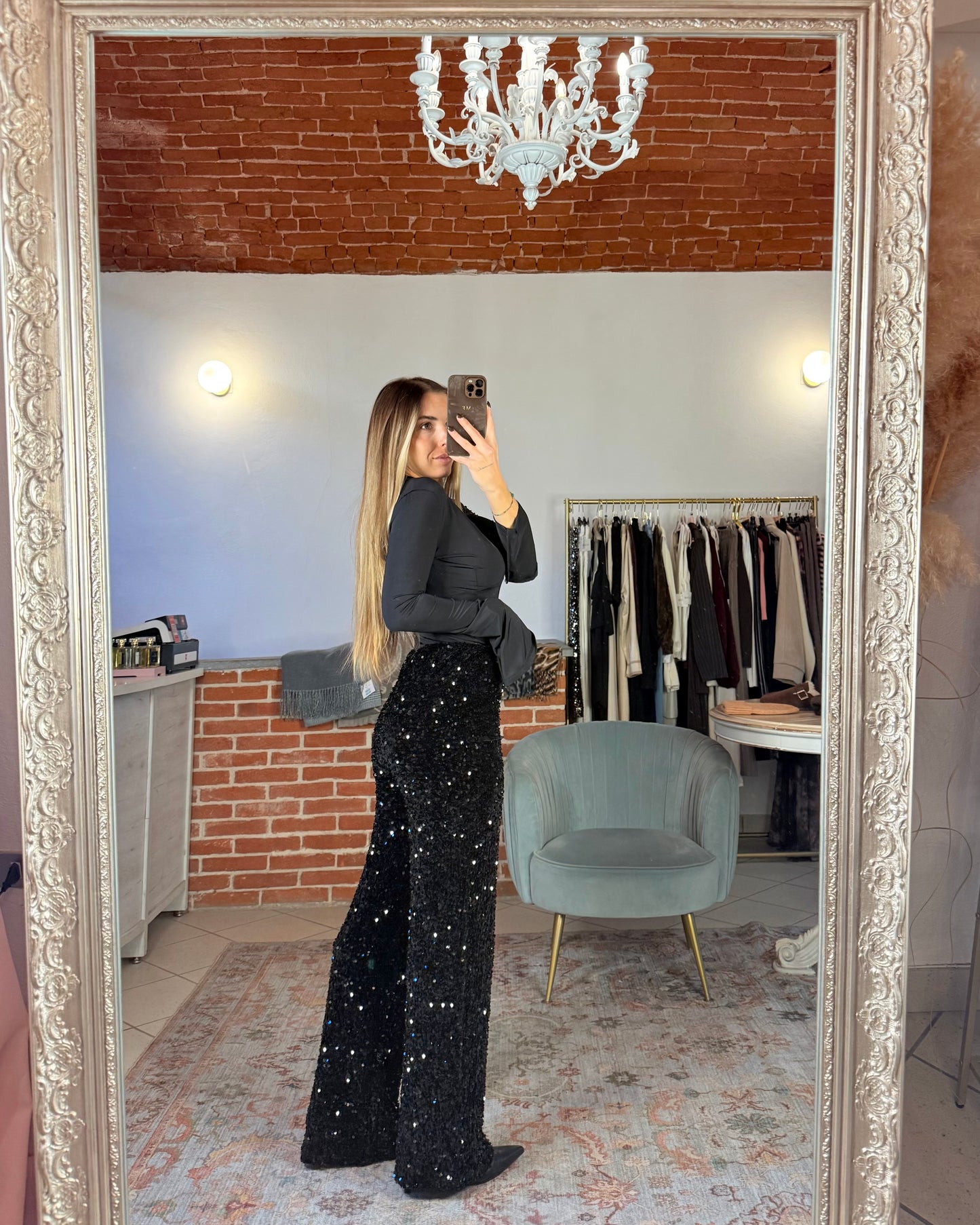 pantalon en velours et paillettes