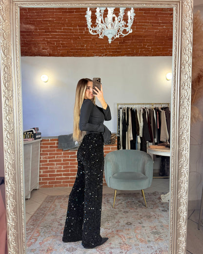 pantalon en velours et paillettes