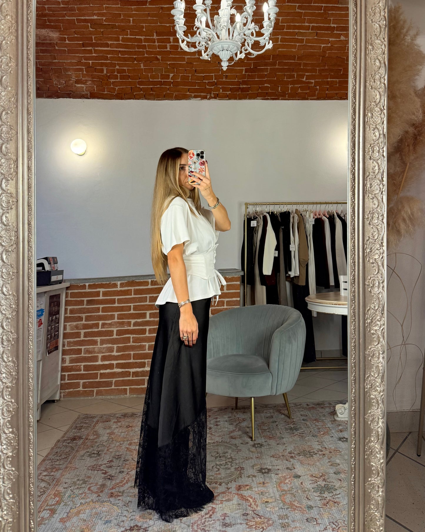 Gonna lunga satin e pizzo