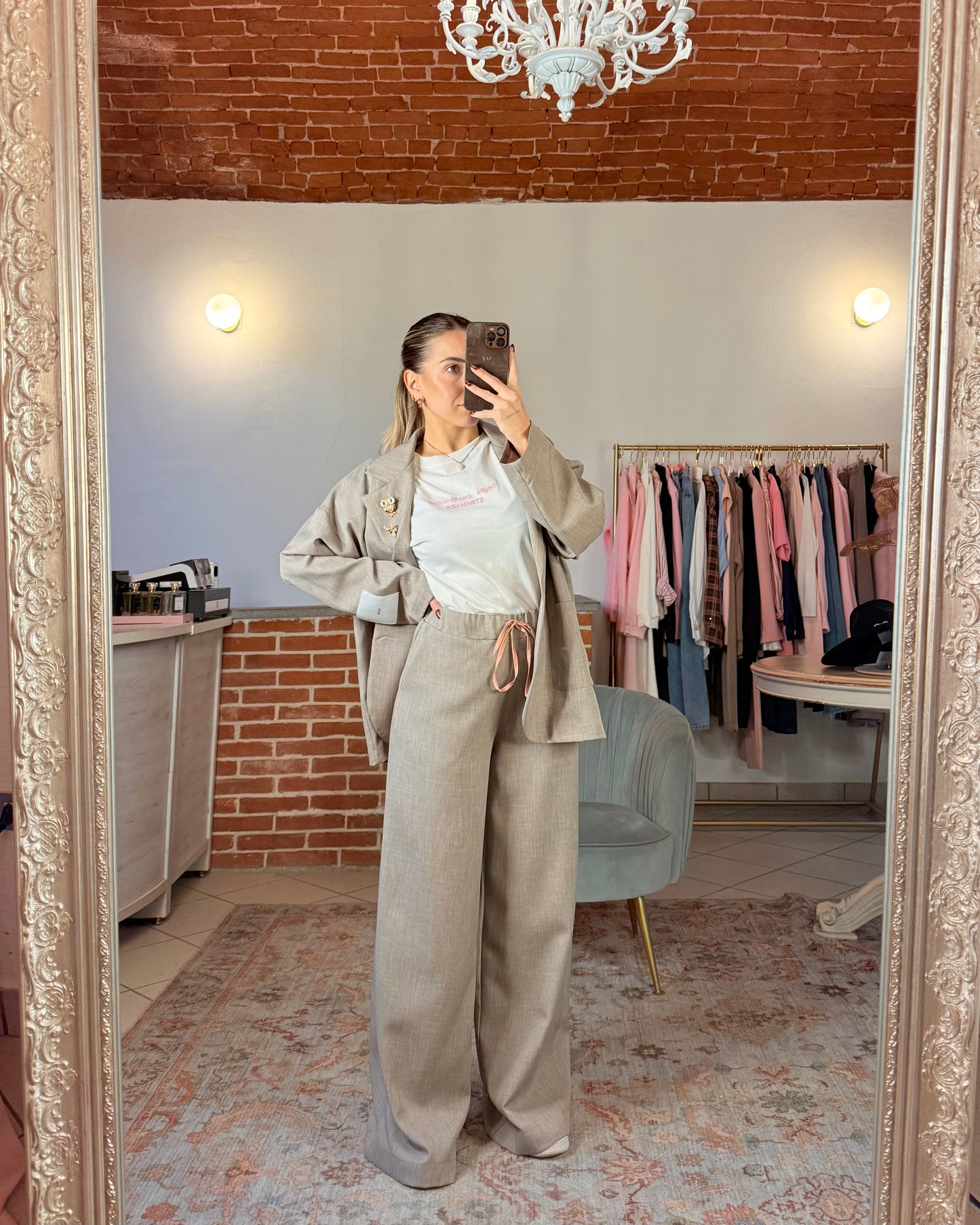 Pantalone a palazzo con cordino in raso