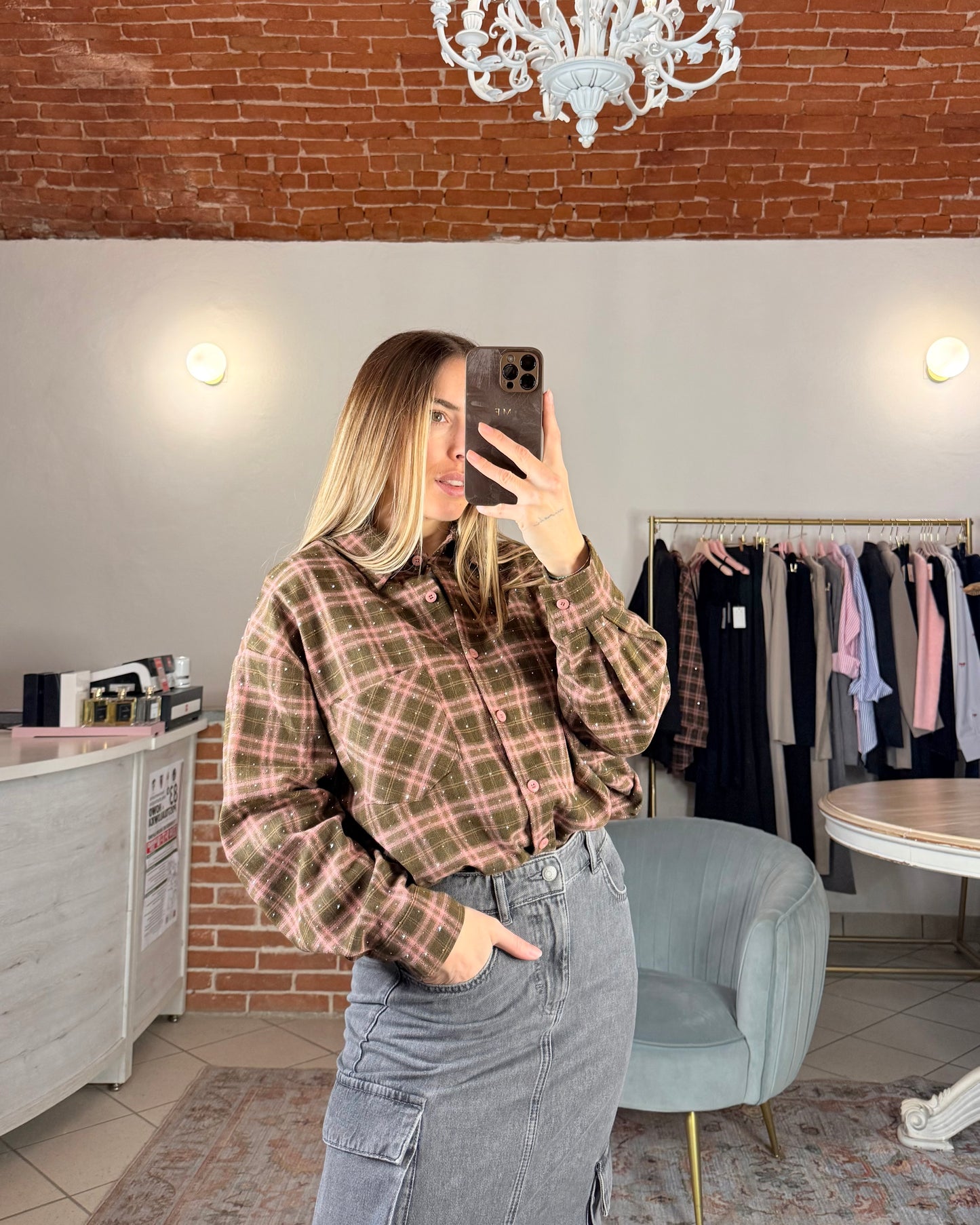 Camicia check flanella e strass