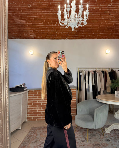 Blazer in velluto con colletto strass
