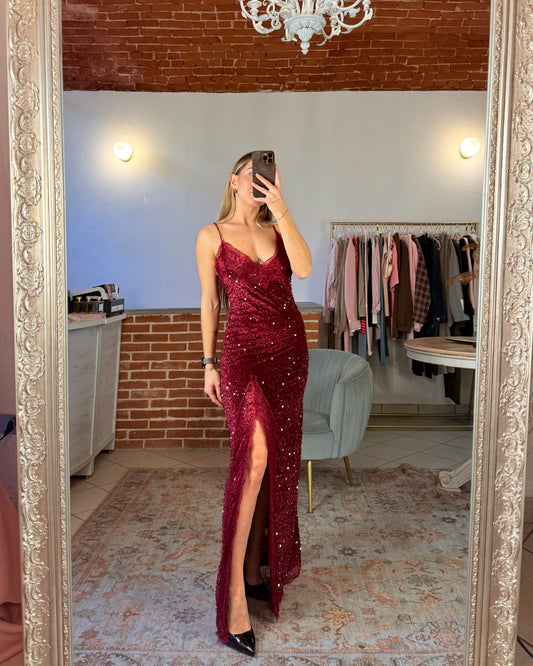 Abito lungo in velluto e paillettes