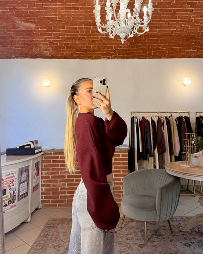 Maglione crop con maniche a palloncino