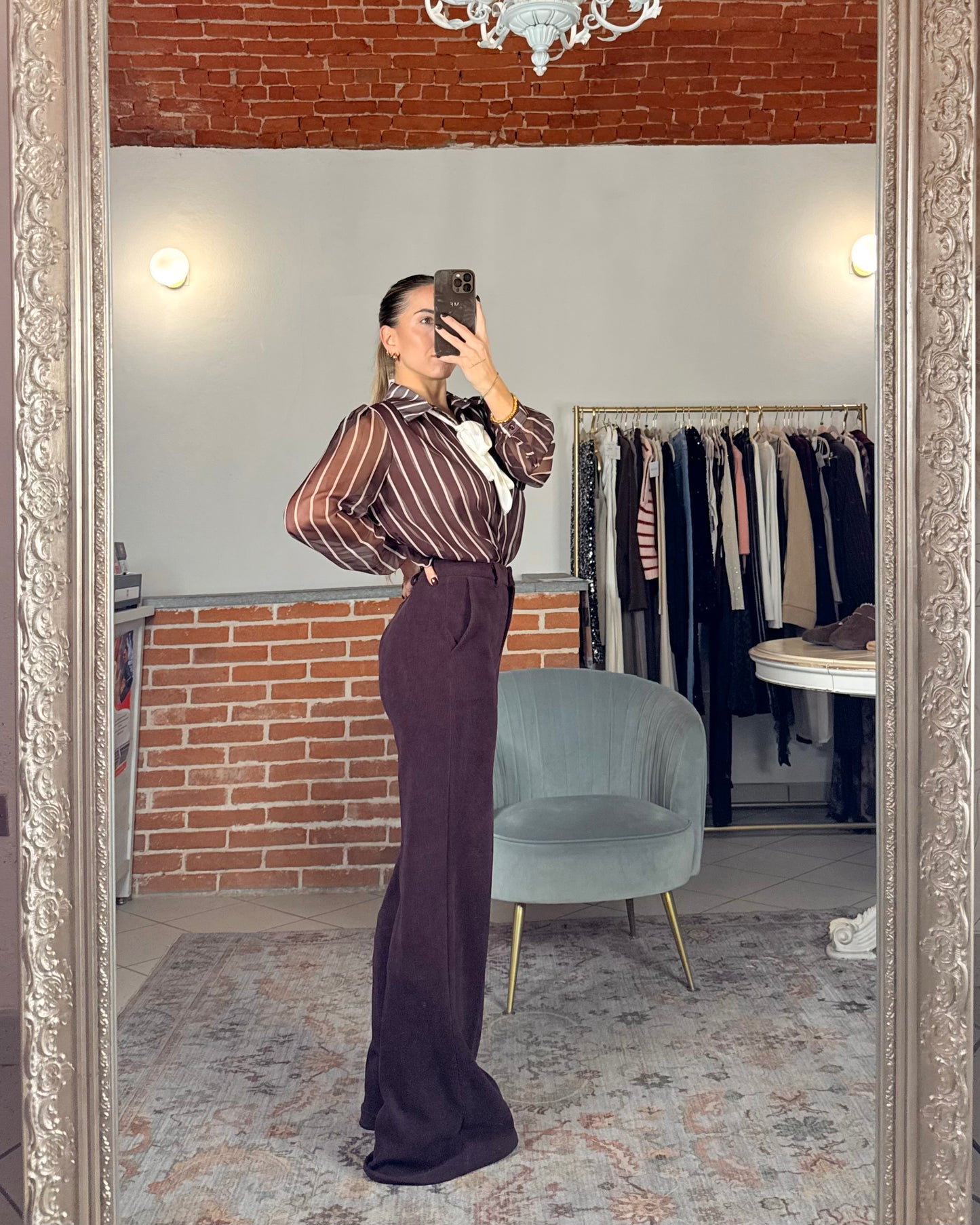 Pinstriped velvet trousers