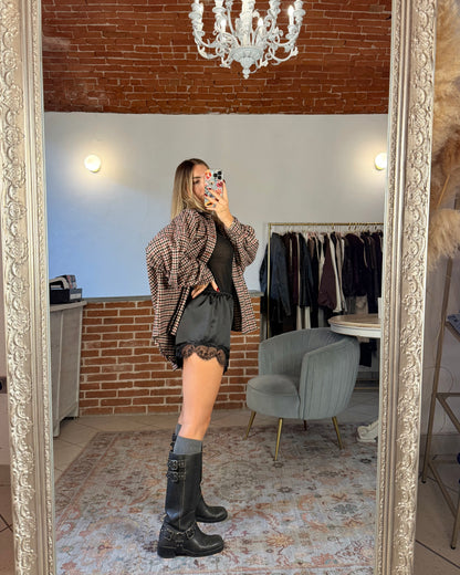 Shorts satin e pizzo