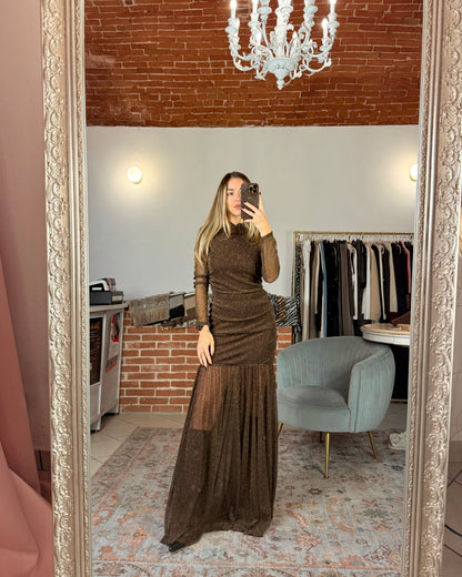 Robe longue en tulle et lurex