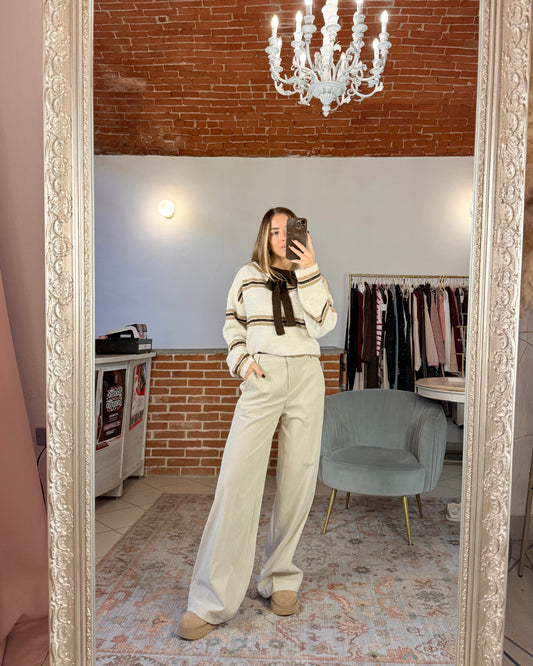 Palazzo trousers in striped velvet