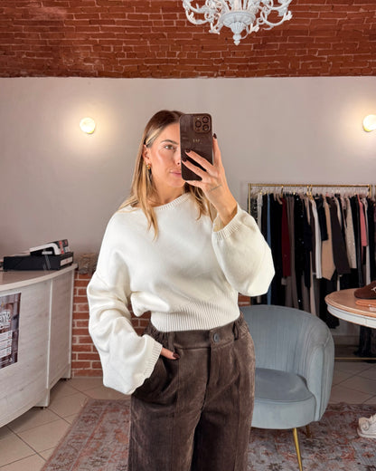 Maglione crop con maniche a palloncino