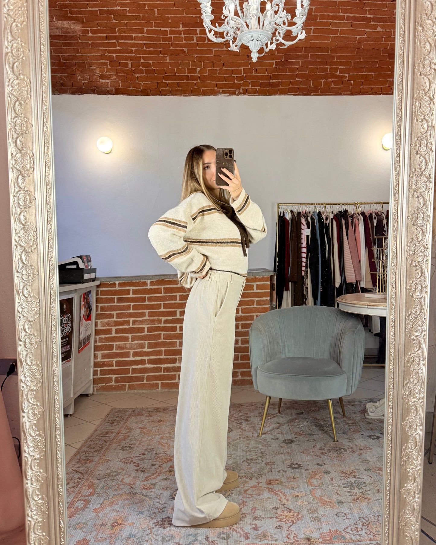 Palazzo trousers in striped velvet