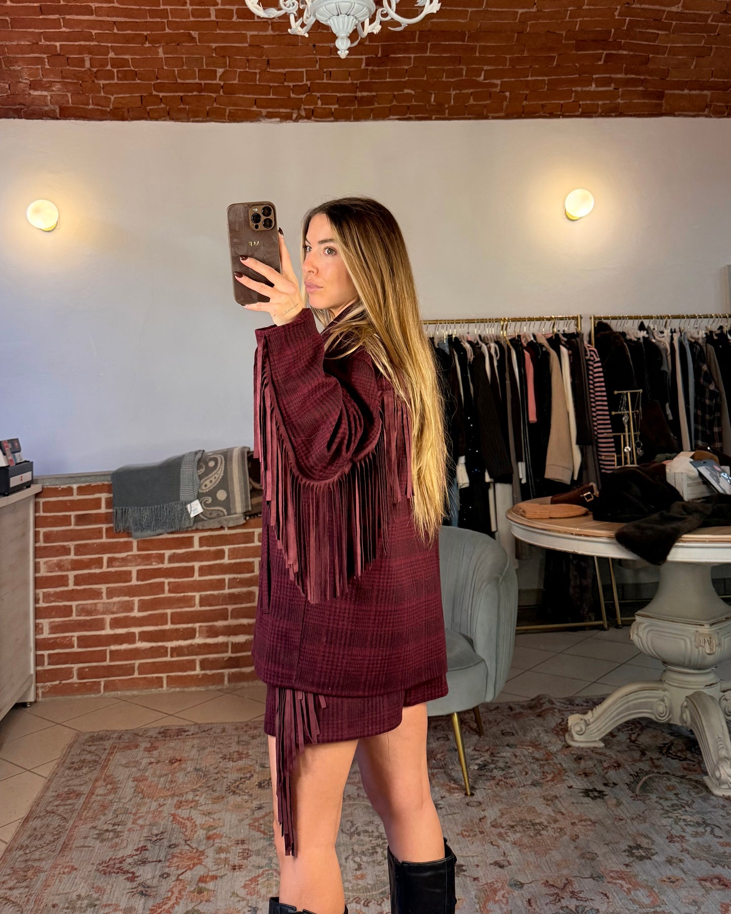 Blazer doppiopetto in panno con frange