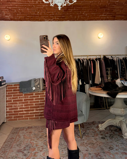 Blazer doppiopetto in panno con frange