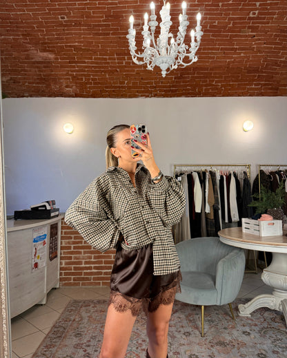 Shorts satin e pizzo