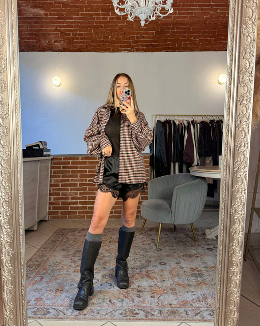 Shorts satin e pizzo