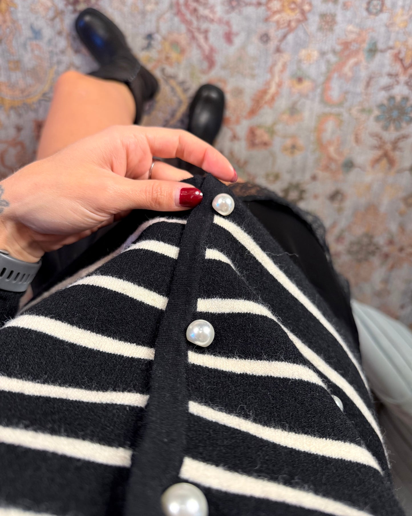 Striped cardigan with pearl buttons