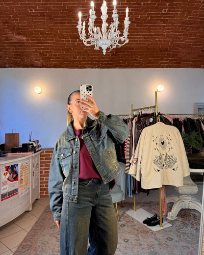 Giacca denim a scatoletta lavaggio vintage