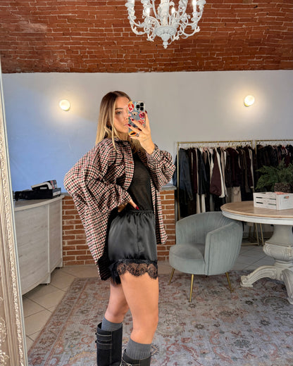 Shorts satin e pizzo