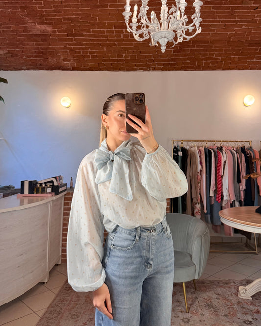 Camicia a pois con fiocco