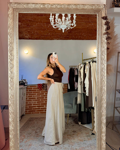 Pantalone ampio con inserto sangallo