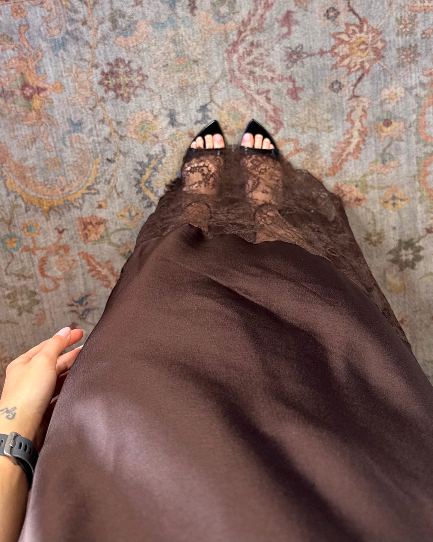 Long satin and lace dress