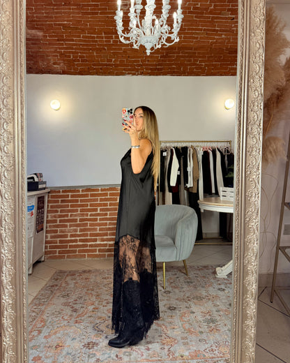 Abito lungo satin e pizzo