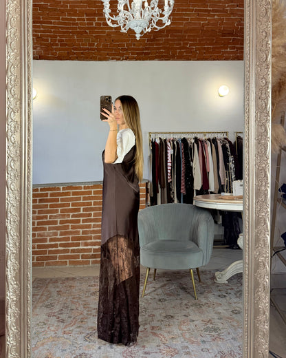 Long satin and lace dress