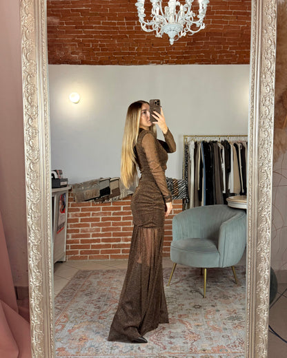 Robe longue en tulle et lurex