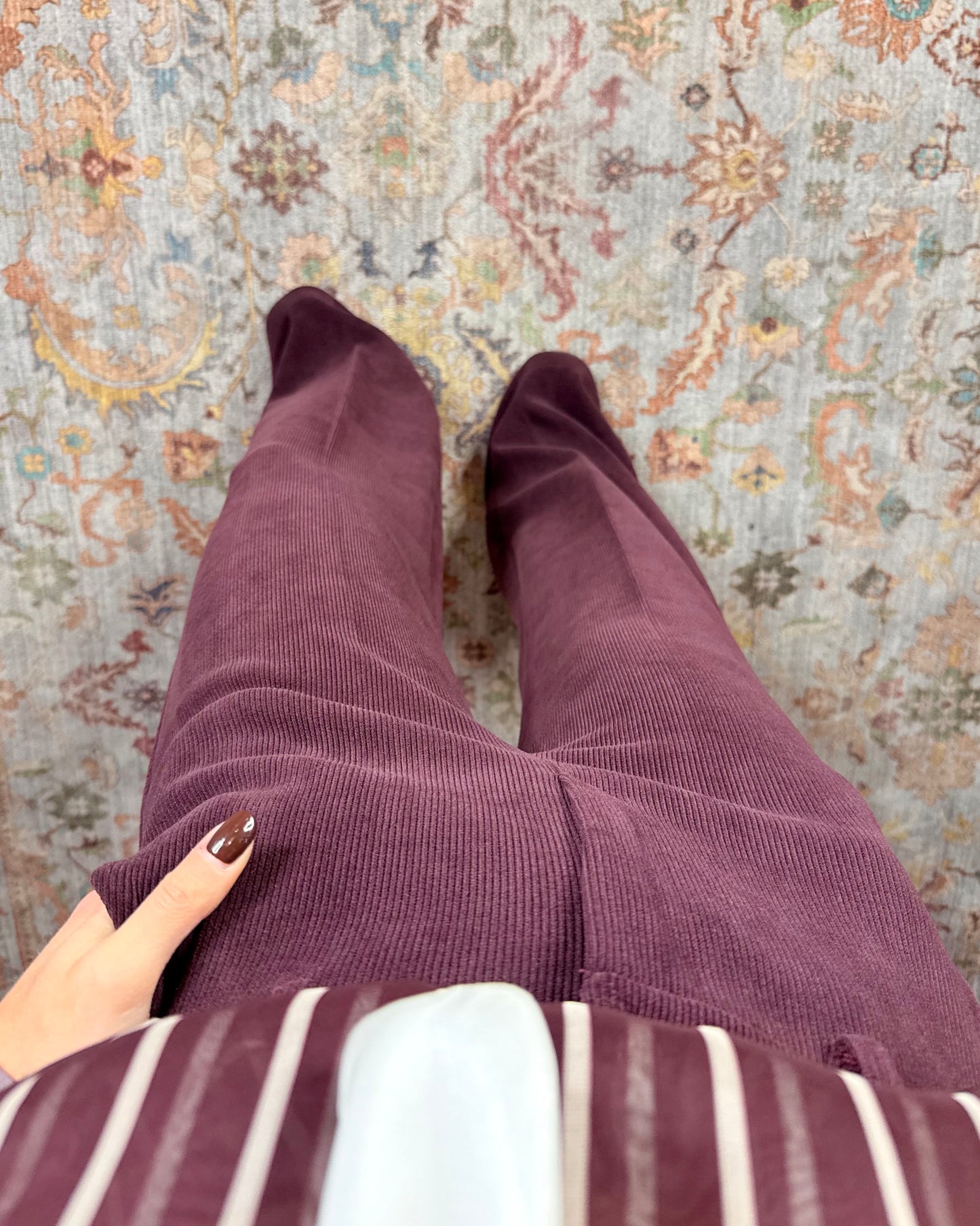 Pinstriped velvet trousers