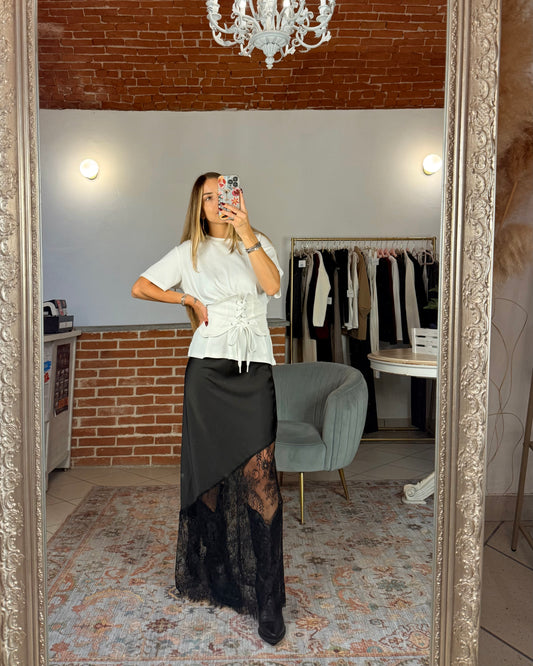 Gonna lunga satin e pizzo