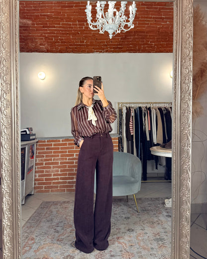 Pinstriped velvet trousers