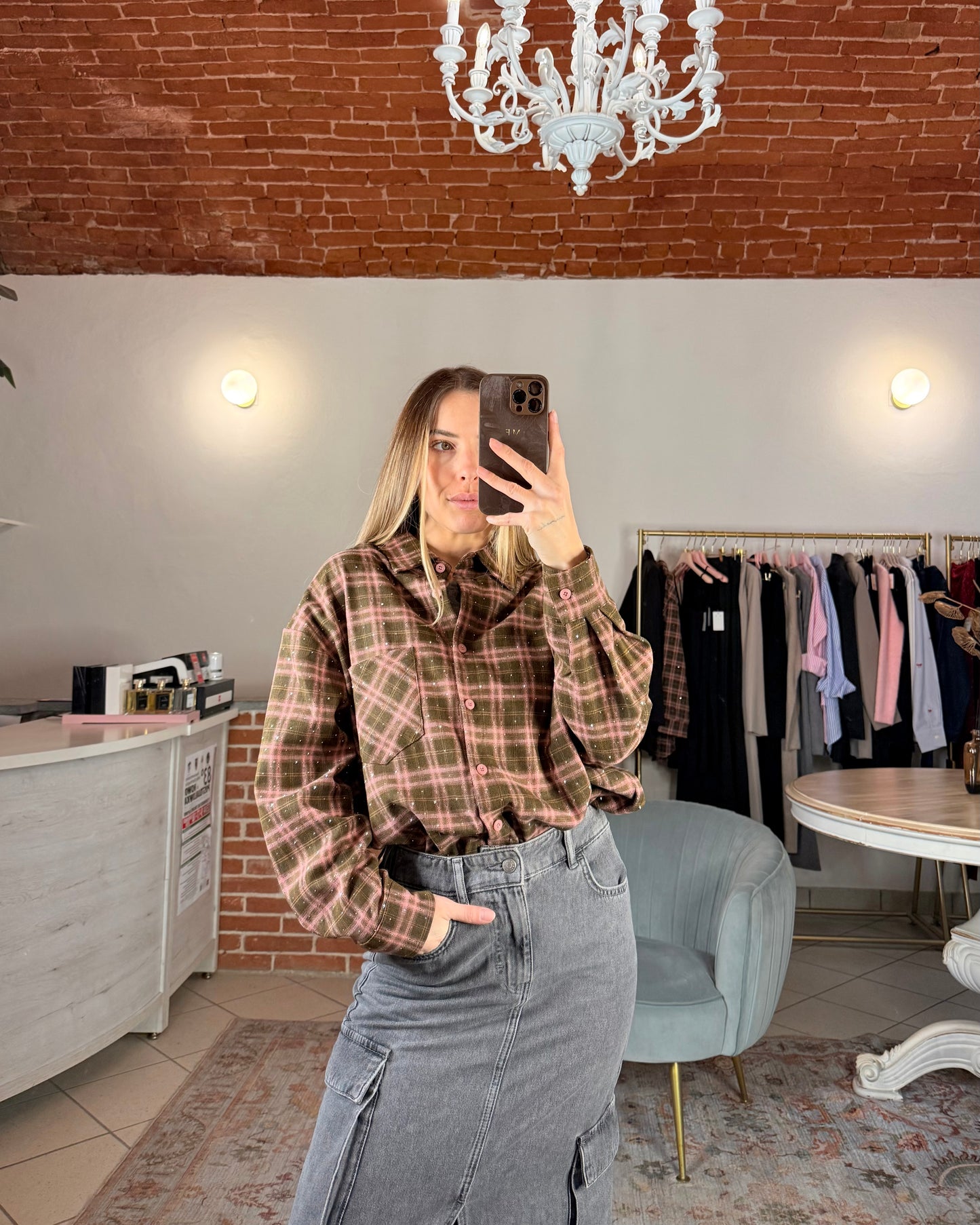 Camicia check flanella e strass