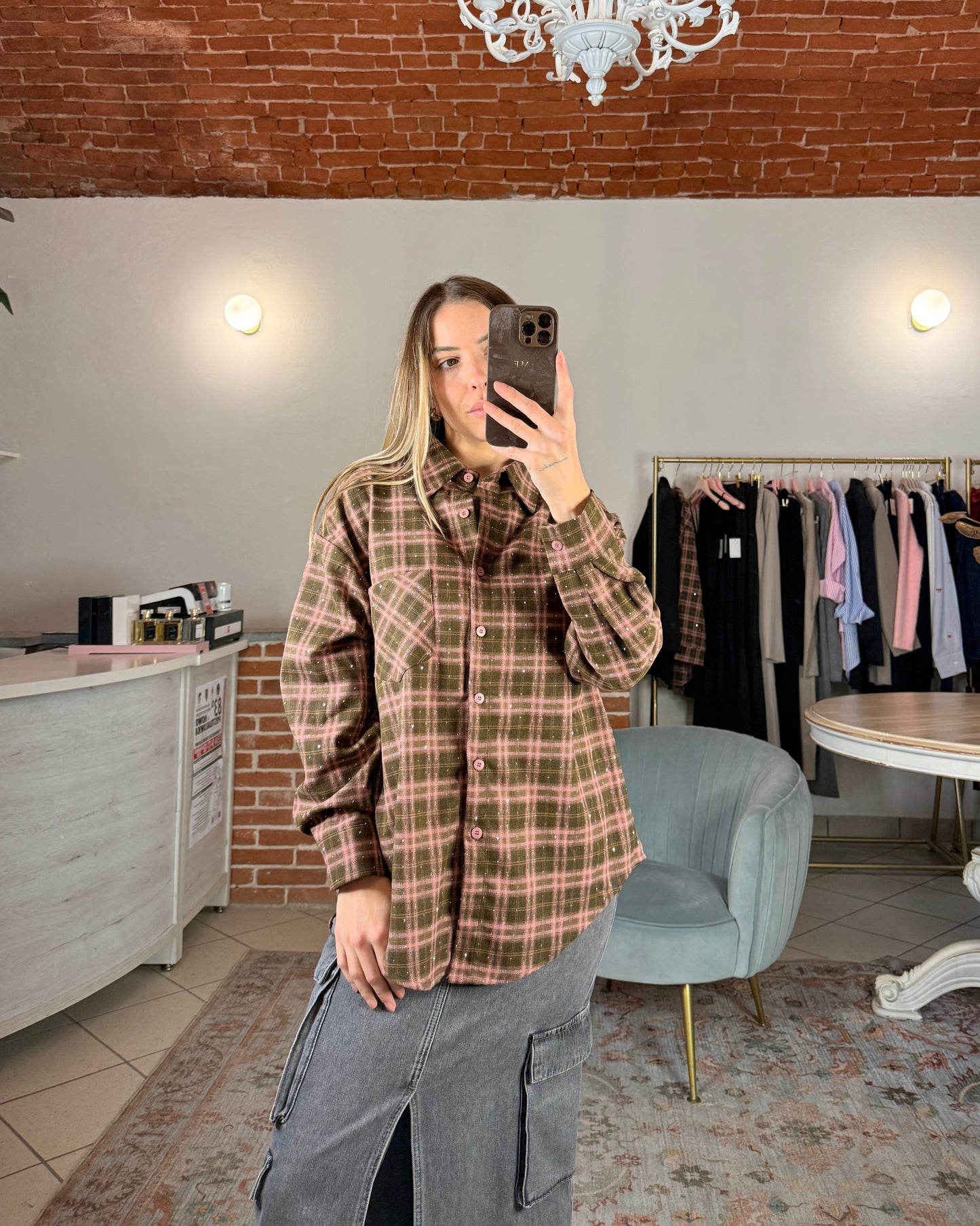 Camicia check flanella e strass