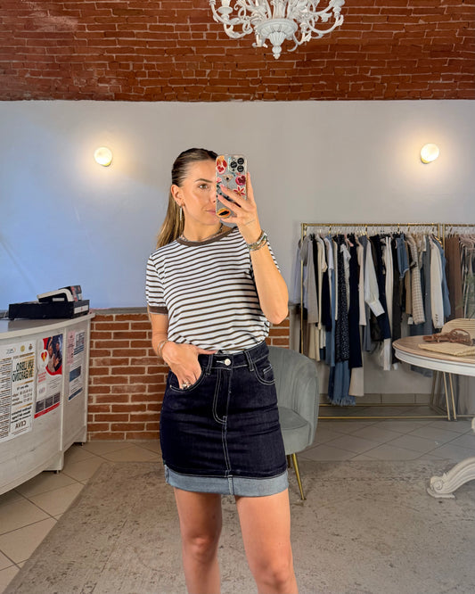 Minigonna denim con risvolto