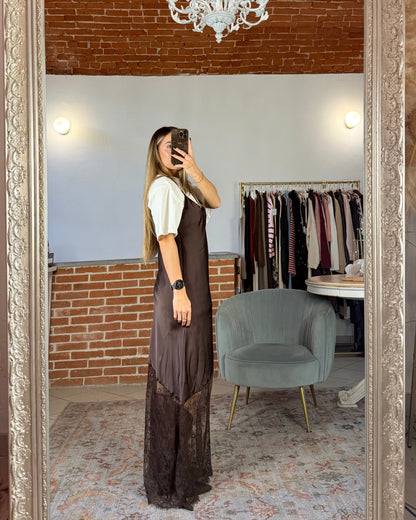 Long satin and lace dress